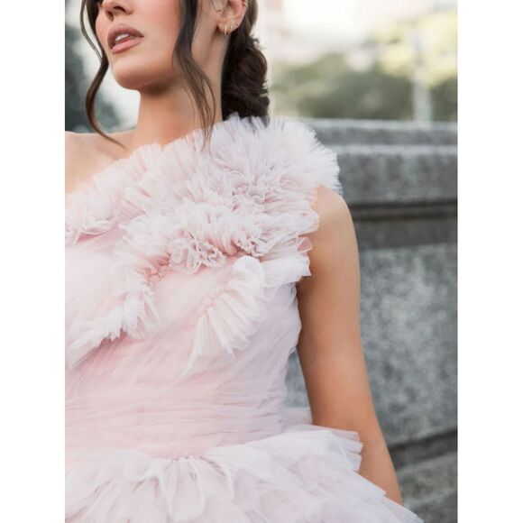 Mac Duggal NEW Tulle‎ Ruffle One Shoulder Mini Dress Pastel Mauve $698 - Size 2 - Picture 4 of 15